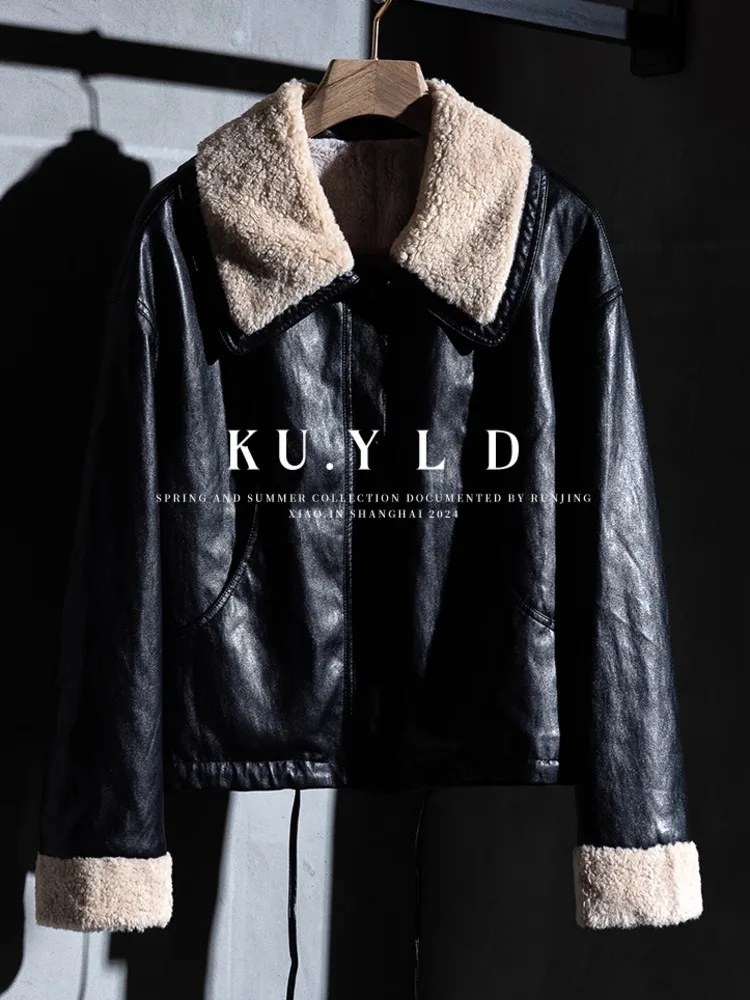 Damska kurtka zimowa w stylu vintage z futra królika, kołnierz z PU, frędzle, oversize, gruba, ciepła, modna, prosta odzież wierzchnia.