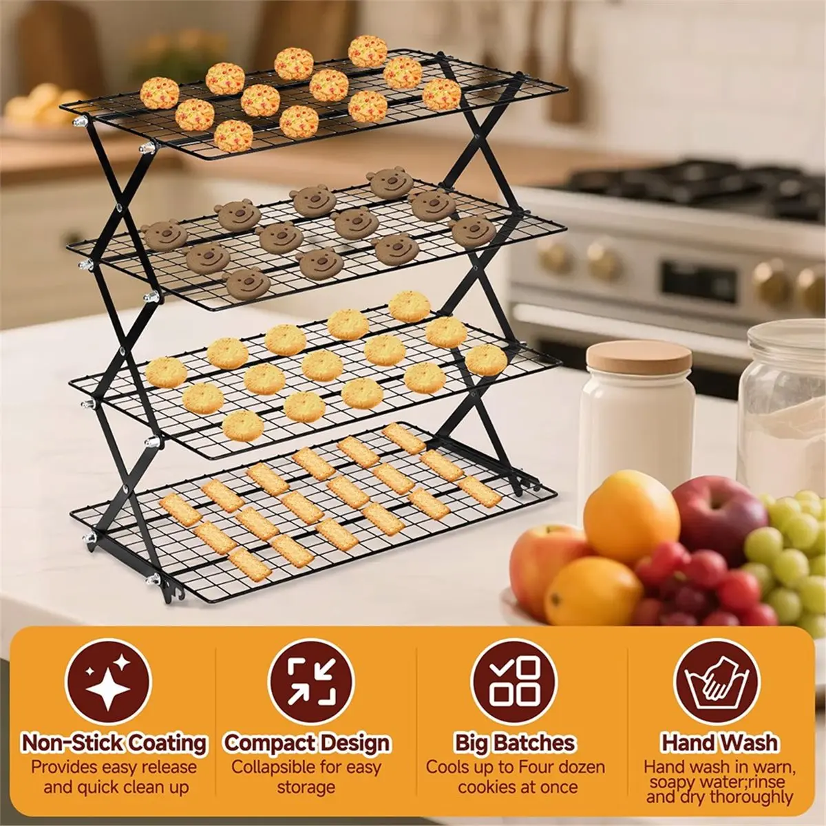 giftnew Outdoor Folding Storage Rack 4-Tier Foldable Cooling Rack with Adjustable Design for Baking Enthusiasts and Beginners