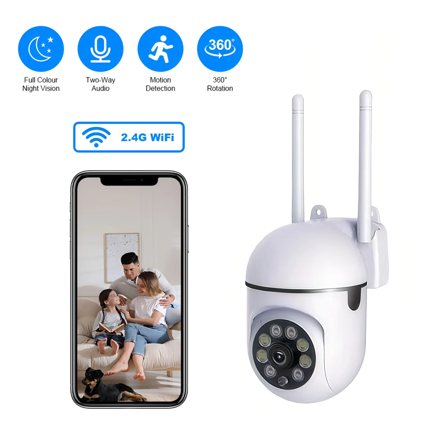 3MP IP WIFI Surveillance Camera, Indoor  Long Range HD Night Vision Camera, 1080P 355 Degree Intercom Home Security Camera, 2.4G