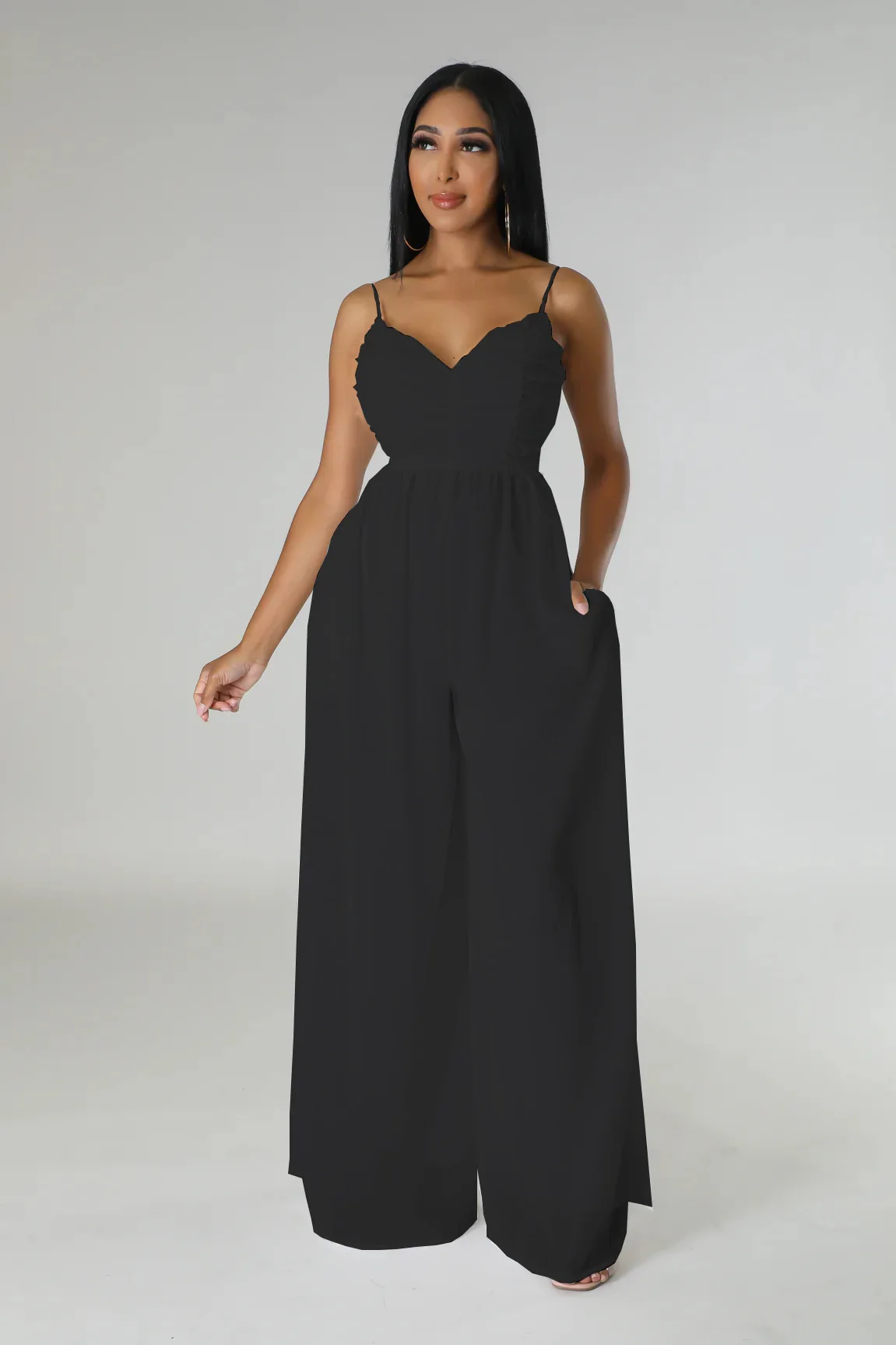 2025 New Summer Women's Suspender Backless Sexy Solid Color Casual Fashion Jumpsuit