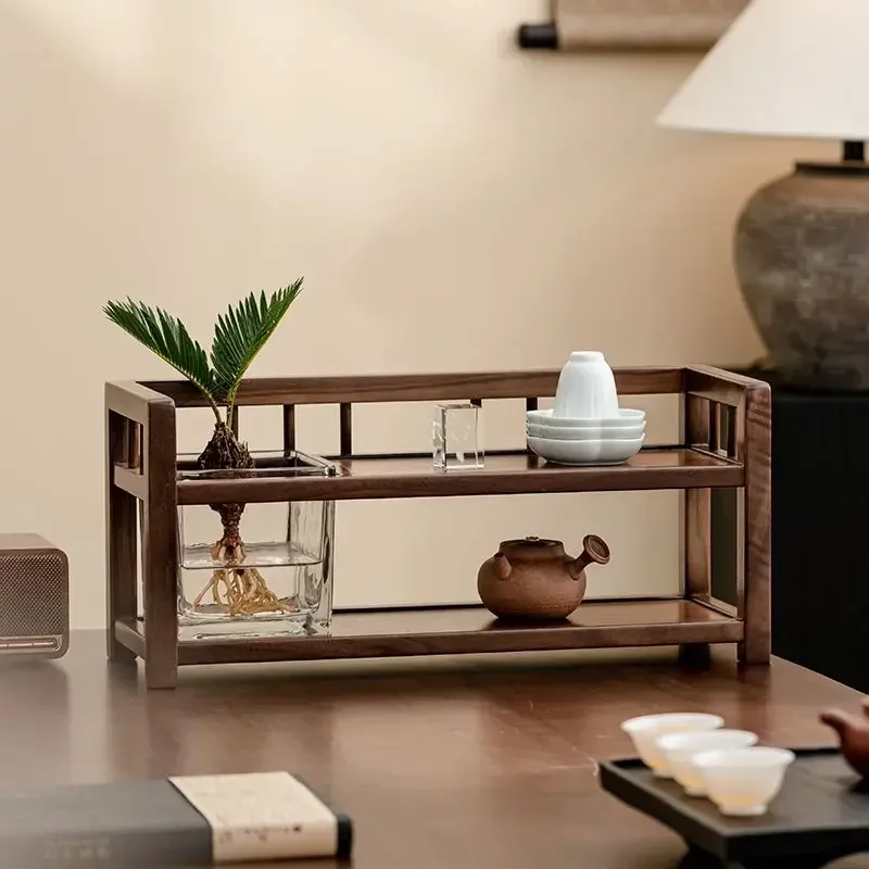 

North American black walnut solid wood bogu frame teacup kung fu tea set storage rack placement rack purple sand teapot storage