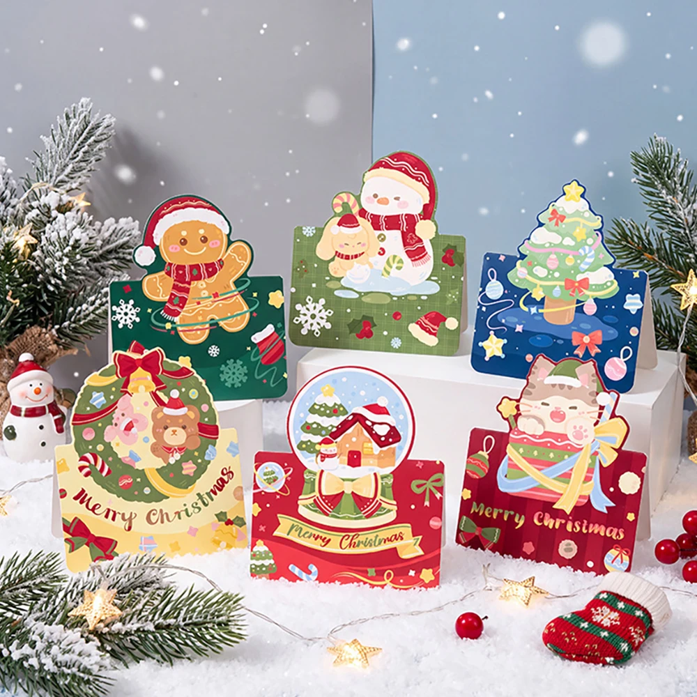 12 pcs Christmas 3D greeting card, shaped folding cartoon gift, message box, decorative card
