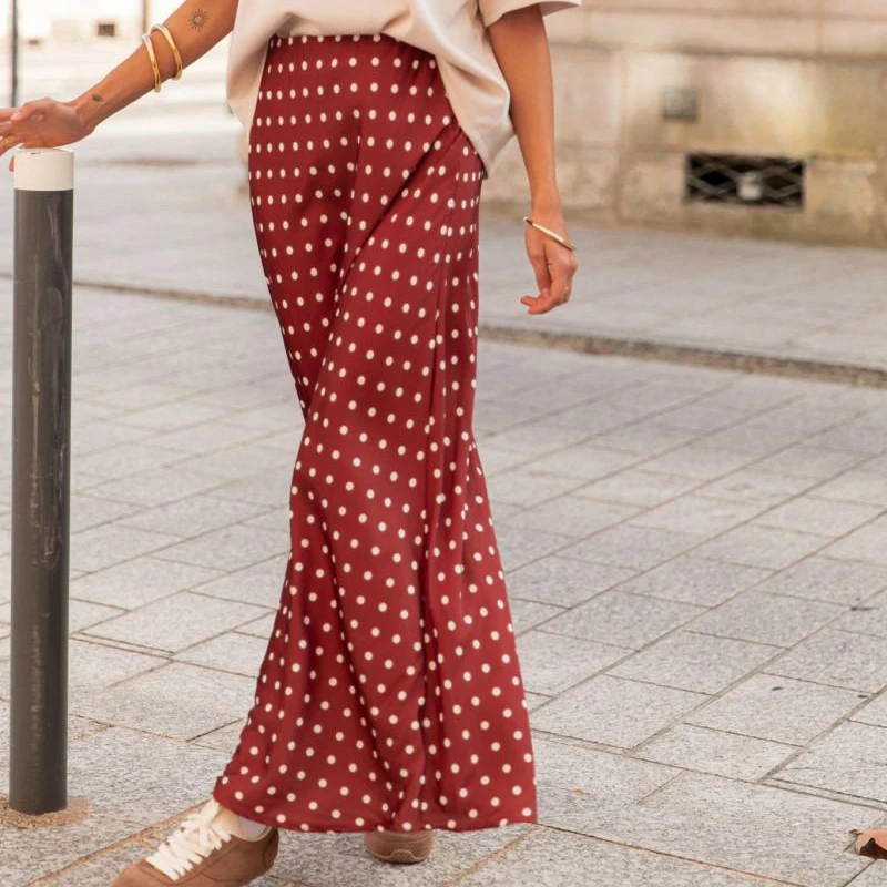

Combhasaki Womens Y2k Polka Dot Print Satin Long Skirts A Line Swing Bohemian Maxi Skirt Vintage Side Zip Flowy Skirt Streetwear