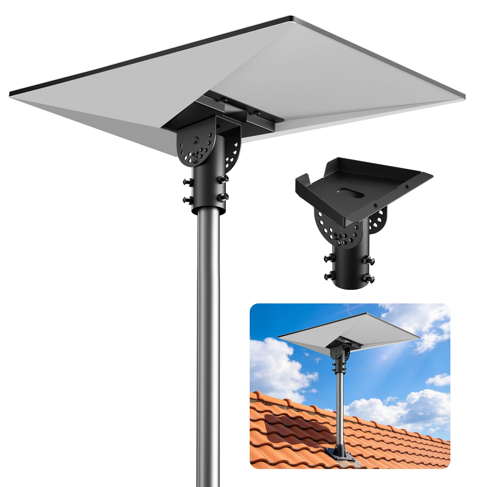 Adjustable Satellite Dish Pole Mount Adapter with 180 Degree Tilt for 25 50mm Pipe for Gen3 V3 4 4X Flat Antenna Weatherproof
