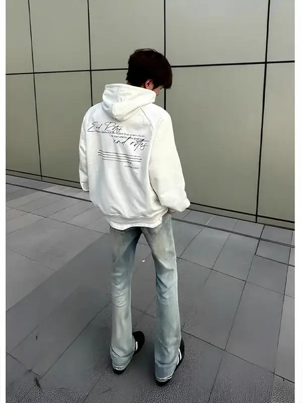 

Light Blue Waed Knife Straight Leg Jeans Men's Spring Autumn American High Street Sle Slim Fit Bootcut Pants