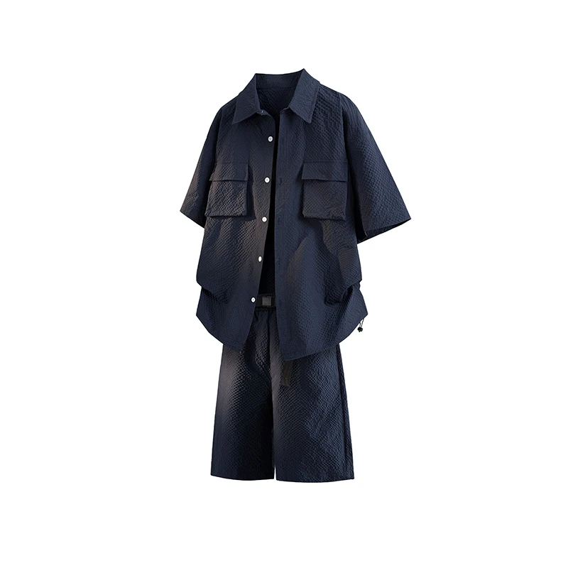2026 Seersucker Lapel Shirt Ice Silk Shorts Two-piece For Me