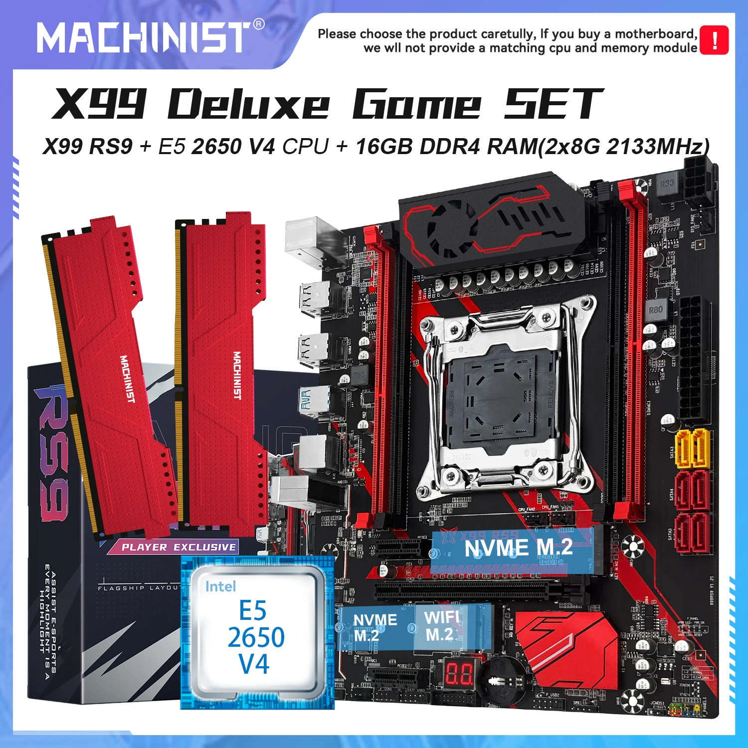 

Материнская плата MACHINIST X99 RS9 LGA 2011-3, дополнительный комплект с процессором Intel Xeon + E5 2650 V4, 16 ГБ DDR4, 2133 МГц, ОЗУ M-ATX, USB3.0