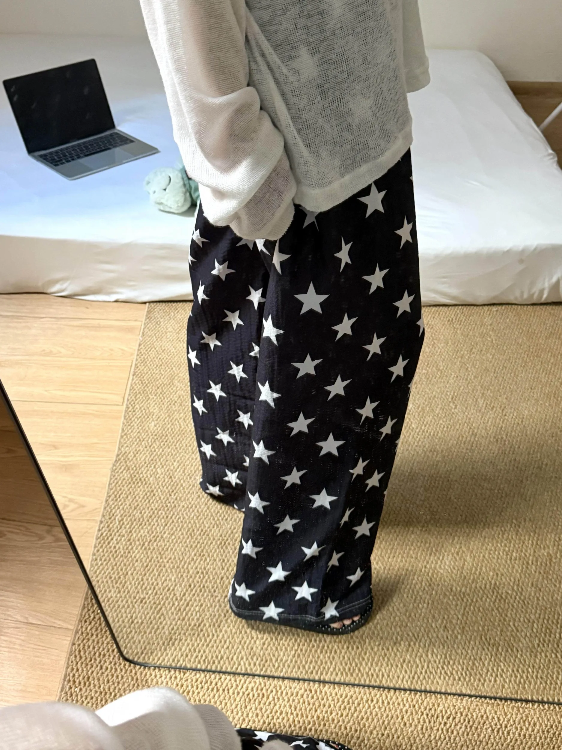 Summer Thin Print Loose Straight Casual Pants Anti-Mosquito Sleepwear Comfortable Drapey Walking Trousers for Women