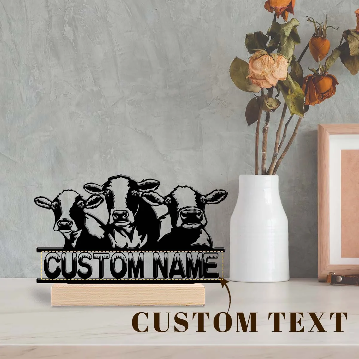 1pc Customized Metal Handicraft Ornaments Custom Name Equipped with Wooden Base Perfect for Home or Office Decoration