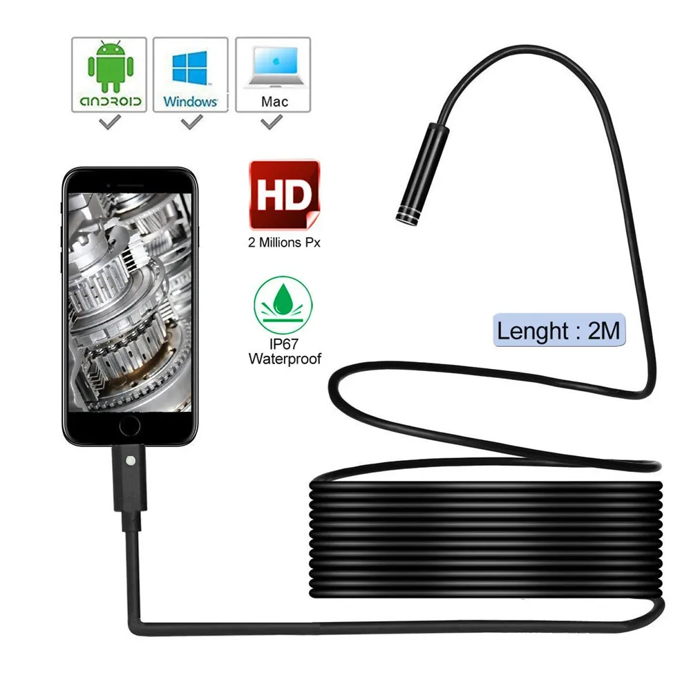 

2MP 8MM 3in1 USB эндоскопическая камера с двумя объективами для Android и компьютера CMOS бороскоп осмотр цифровой микроскоп отоскоп