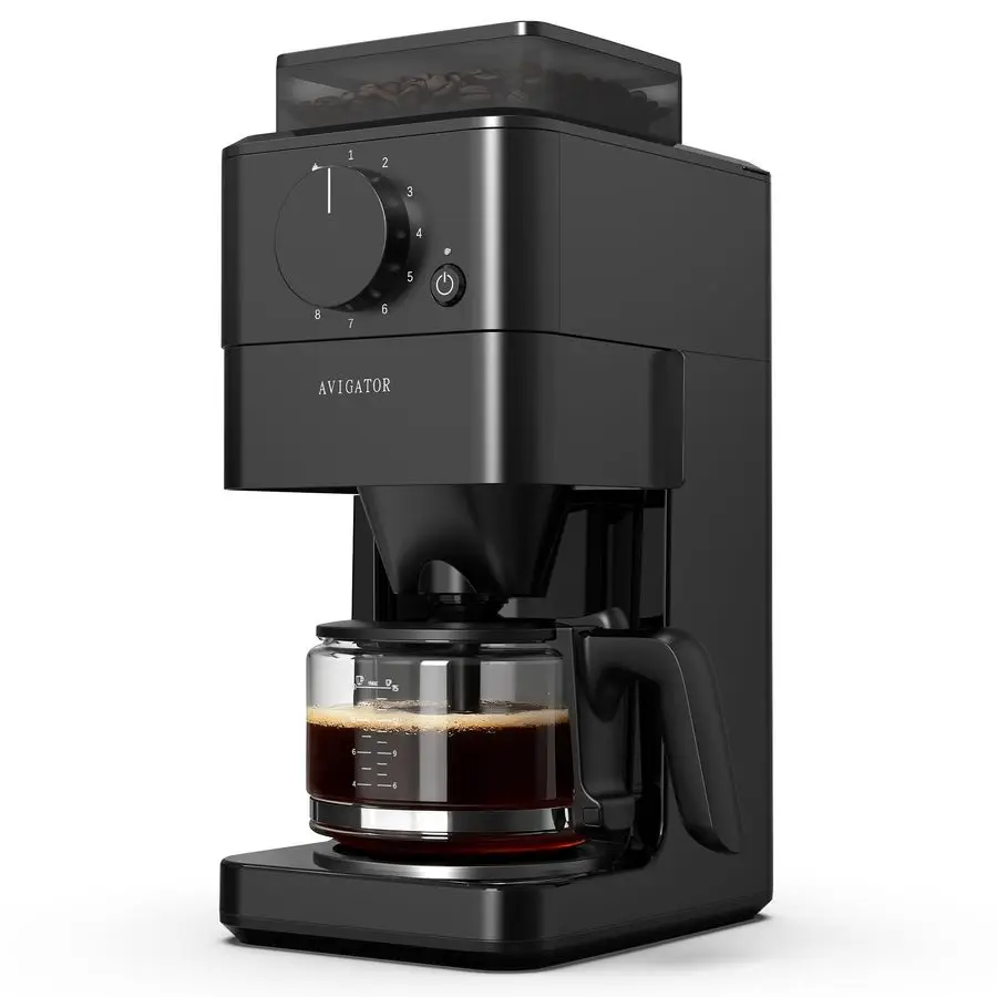 Cafetera para tazas con molinillo incorporado, máquina de café automática para moler y preparar con jarra de vidrio, filtro reutilizable, apagado automático