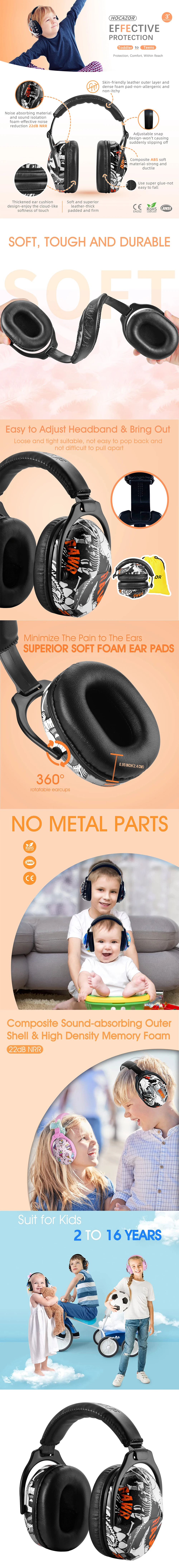 HOCAZOR Childrens Noise Reduction Earmuffs Protection Safety Ear Muffs Protectors Hearing For Toddler Kids NRR 22dB