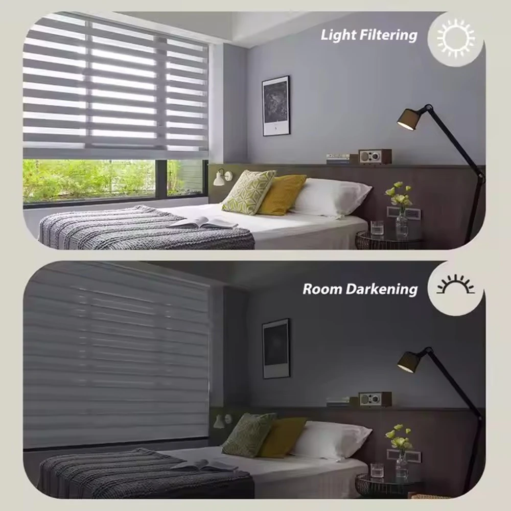 Custom Made Motorized Window Blinds Blackout Zebra Shades Dual Stripe Curtains Day and Night Roller Shutters for Russia UK