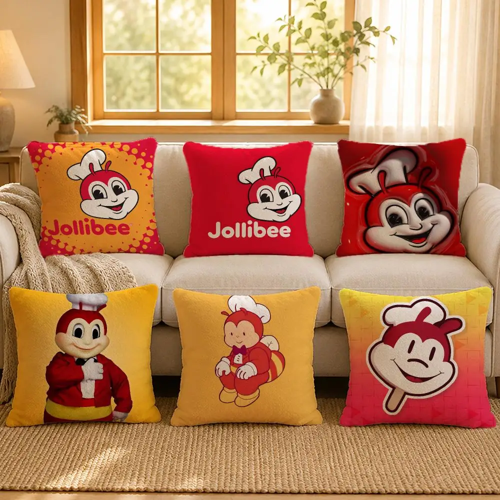 Food Jollibee Mascot Cute Cushion Cover Personalized Short Plush Soft Bedroom Sofa Home Decor Gift