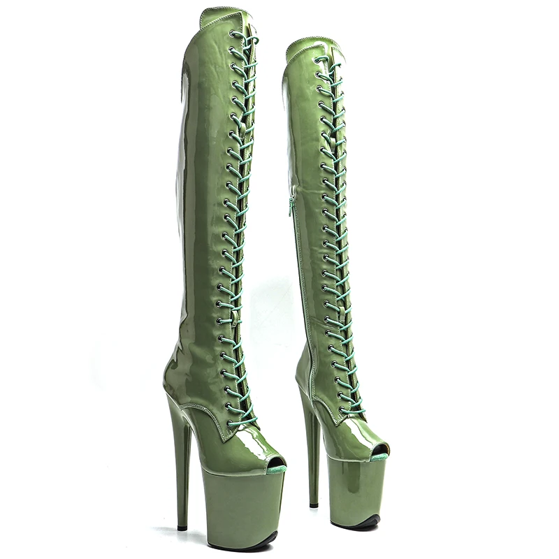 Leecabe  20CM/8inches Patent PU  Upper  Small open toe Trend fashion High Heel platform stripper heel Pole Dance boots