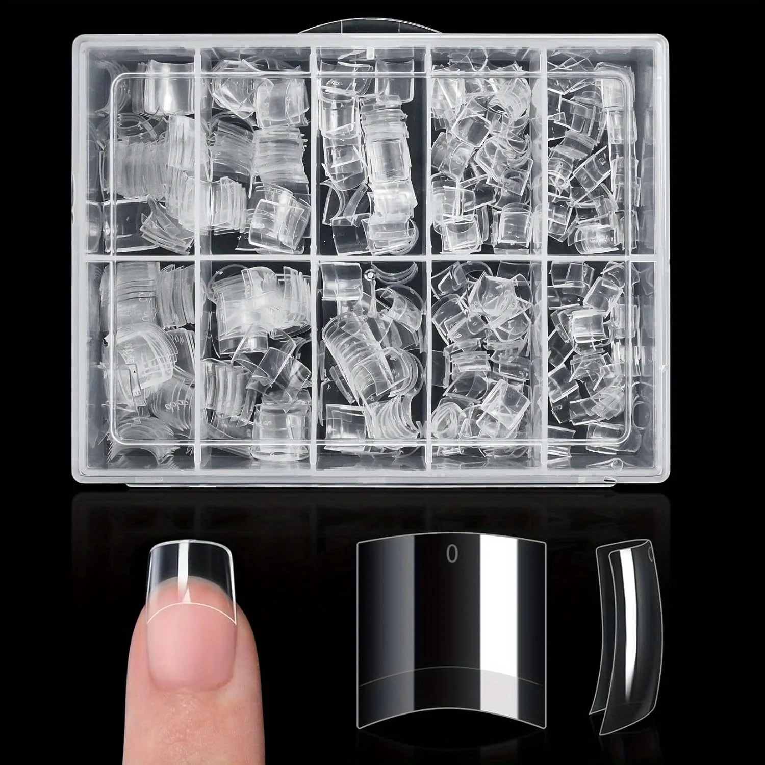 500 قطعة من أطراف الأظافر المصنوعة من الأكريليك الشفاف - نصف غطاء أظافر صناعية قصيرة مربعة الشكل لتقليم الأظافر بنفسك، تتضمن صندوق تخزين #1