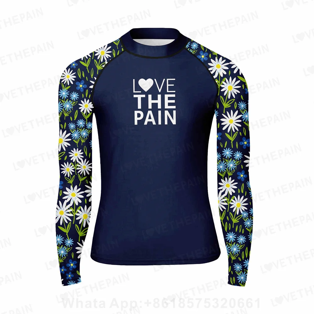 الحب الألم الرجال السباحة تي شيرت سريعة الجافة الشاطئ UV ملابس السباحة طفح الحرس طويلة الأكمام تصفح الغوص تصفح تي شيرت Rashguard 2023