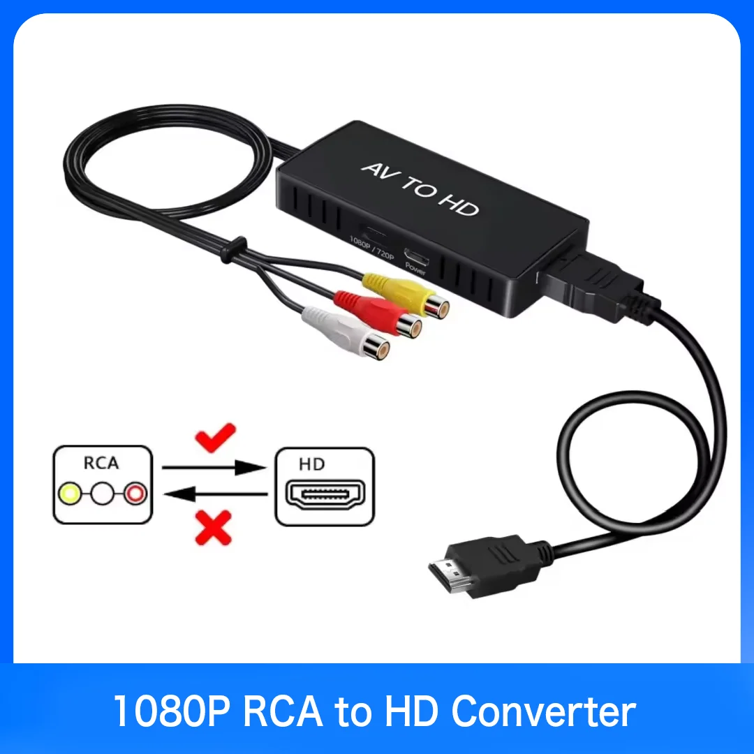 1080P RCA AV to HDMI-compatible Composite Audio Video Converter Adapter Support PAL NTSC for PS2 PS3 XBOX VHS DVD Blu-Ray Player