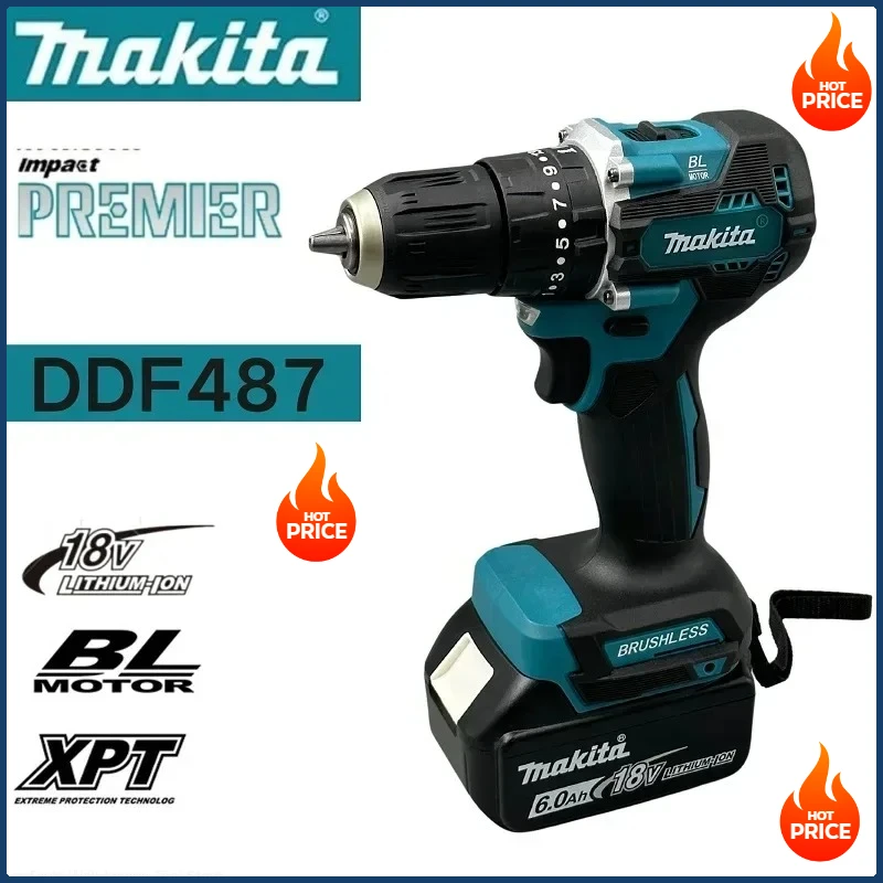 Makita – perceuse sans fil Rechargeable DDF487 18V, tournevis à percussion électrique sans balais, outil électrique Original