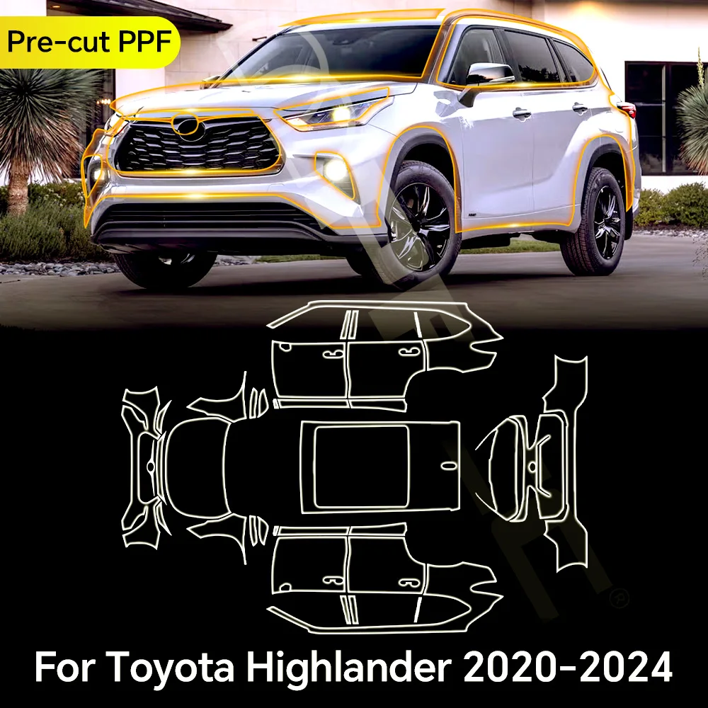 

For Toyota Highlander 2020-2024 TPU Paint Protection Film Clear Bra Car Body Anti-scratch Pre-cut PPF Resistant Invisible Cover