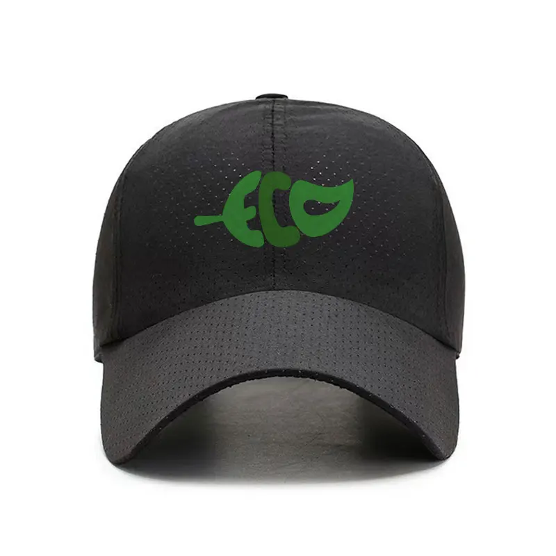 Green Eco Leaf Graphic Quick Dry Baseball Cap Black Breathable Sports Hat for Running and Outdoor Activities