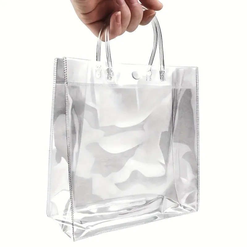 Bolsa de regalo de plástico transparente con asa, embalaje de regalo de PVC reutilizable, bolso portátil para fiesta de cumpleaños y boda, 5/10/20