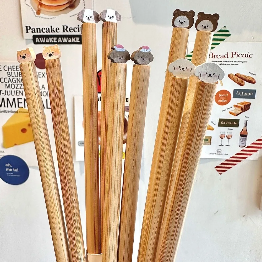 Cute Dog Cat Long Chopstick Wooden Anti-slip Noodle Chopsticks Reusable Animal Hot Pot Use Chopsticks Cooking Tools