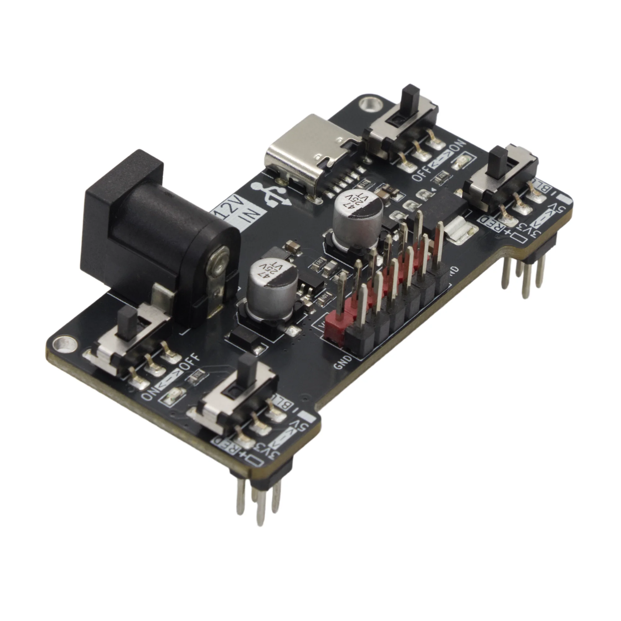 3.3/5V Bread board power board separately controlled 2.1 * 5.5mm DC head 6-12V input USB-C interface output voltage switchable