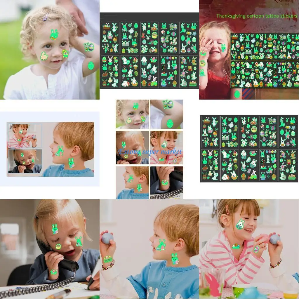 

090B Easter Rabbit Tattoos Sticker School Flea Market Decoration Glowing At Night