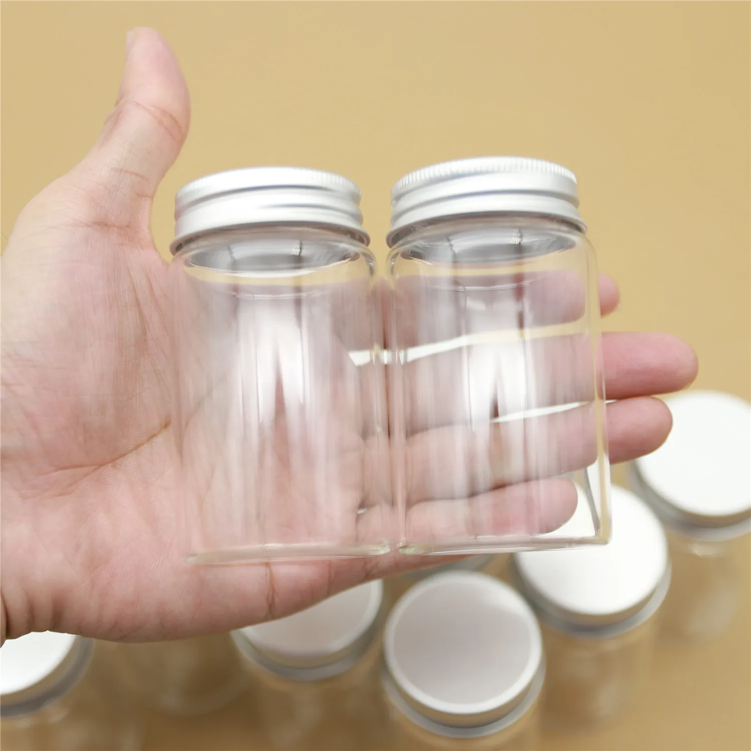 6 PCS 47*80mm 90ml small Glass vial Bottle jars Silver Screw Cap mini Jars DIY Craft Transparent jars empty bottles