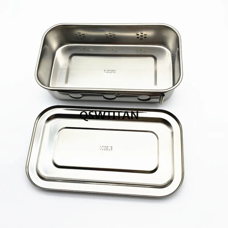 304 Stainless Steel Thick Sterilization Tray Box with Or Without Hole Square Plate Cover Surgical Equipment