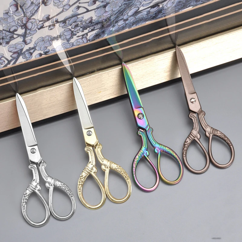 Vintage Craft Scissors Stainless Steel Sewing Fabric Cutter Tea Bag Scissors Office Tailor Scissors Cross Embroidered Scissors