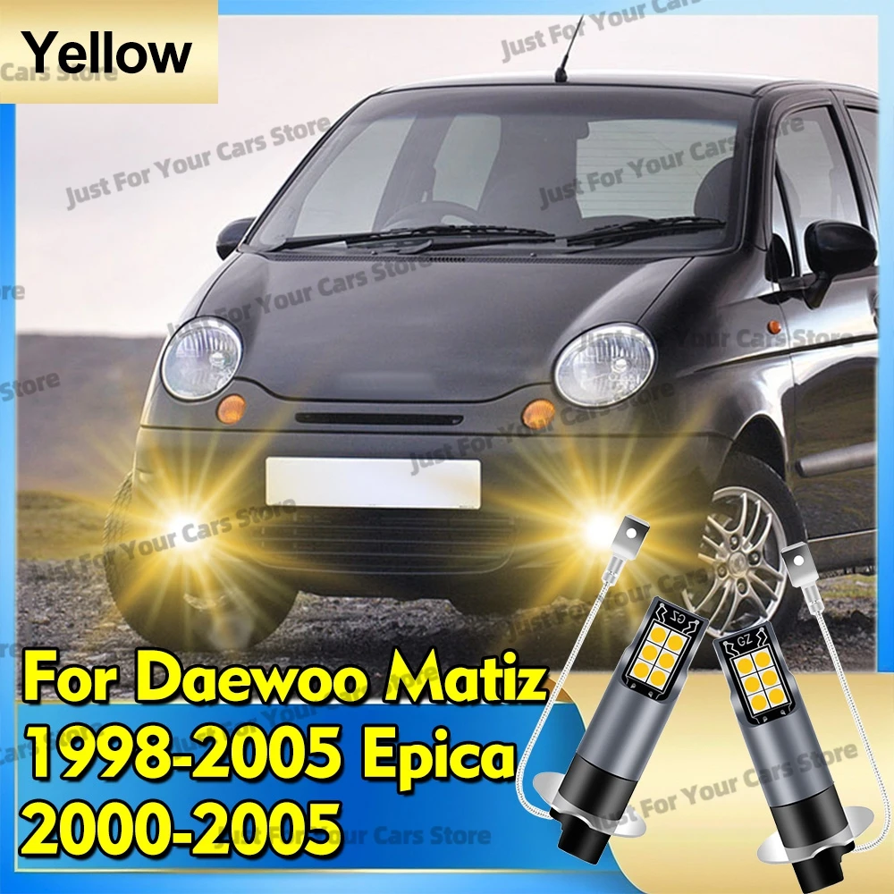 2Pcs LED Fog Lamps 3000K Yellow Lighting 12V Auto Foglight Bulbs For Daewoo Matiz 1998-2005 Epica 2000 2001 2002 2003 2004 2005