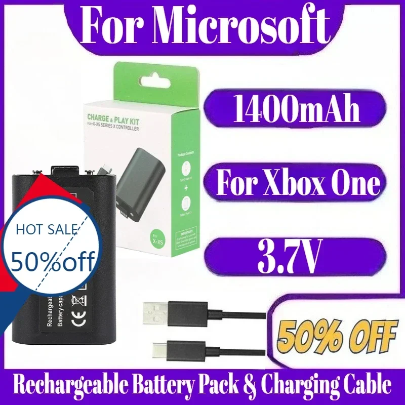 

1400 мАч для Microsoft Xbox One X S Play and Charge Kit, литий-полимерный аккумулятор и зарядный кабель
