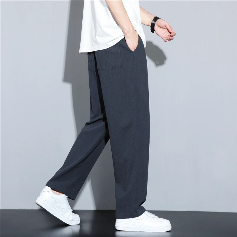 

Cotton Linen Straight Leg Casual Pants Men's Summer Thin Wide Leg Pants Loose Long Trousers Comfortable Breathable Youth Sle