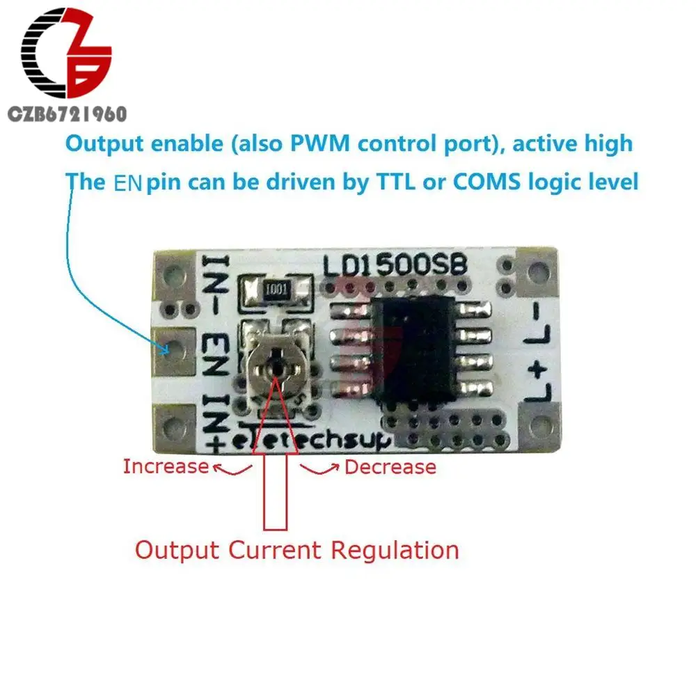 DC 2.9-6.1V Adjustable 28-1500mA LED Constant Current Driver Board for Flashlight Headlights Emergency Lights 3V 3.3V 3.7V 5V 6V