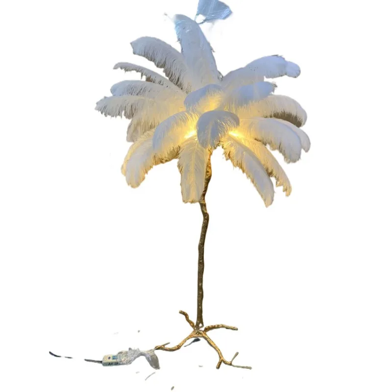 

Американский роскошный торшер из меди с перьями, светильник для спальни в стиле интернет-селебрити, прикроватный светильник, светильник для гостиной в стиле принцессы