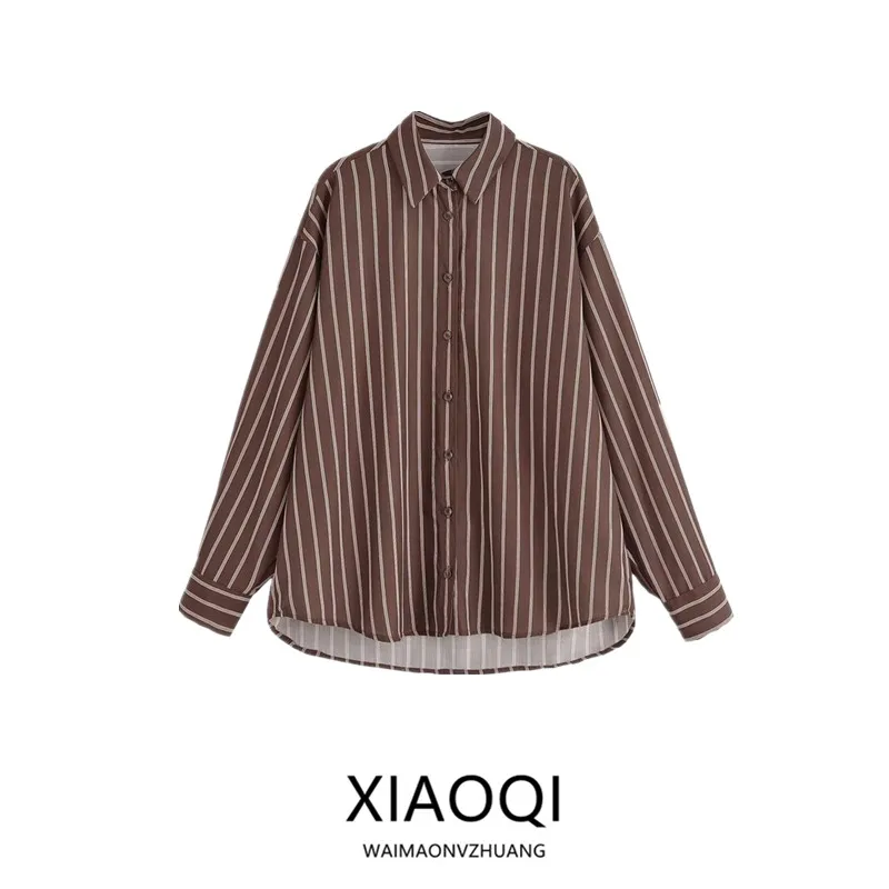 

2025 Autumn New Arrival Women's Commute Stripe Loose Long Sleeve Collar Shirt Versatile Fashionable Business Casual Top