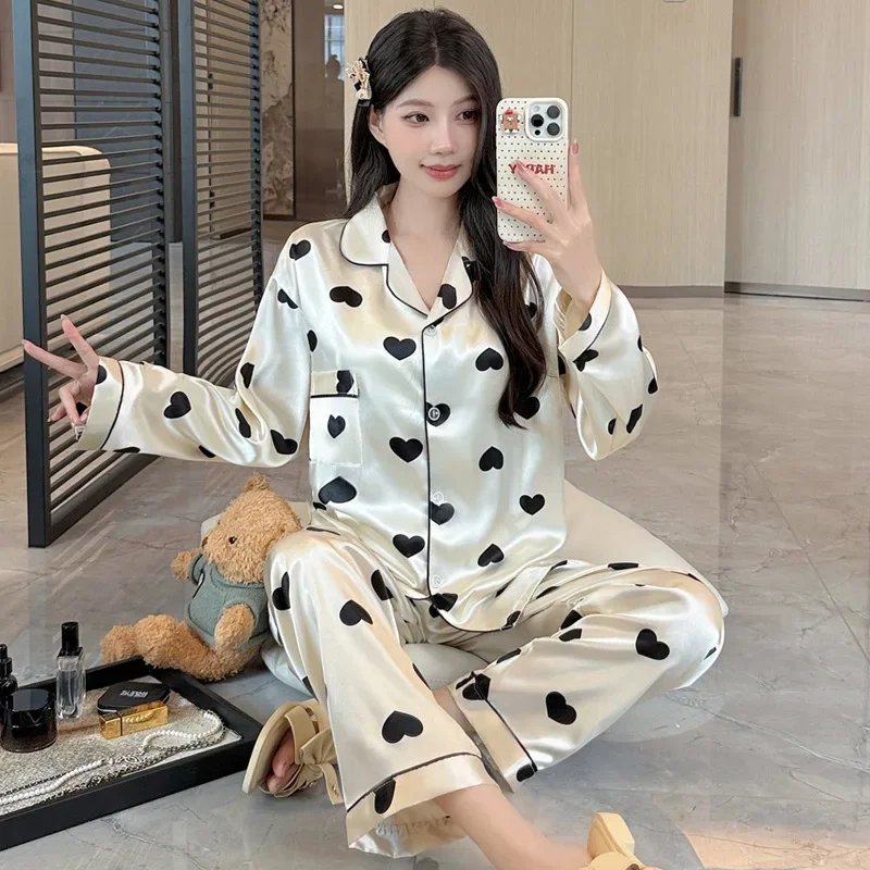 Neue Damen Sommer-Herbst Homewear Mädchen Eisseide Pyjamas Schlafhosen Einfache Lange Hosen Langarm Damen Shorts Kurzarm