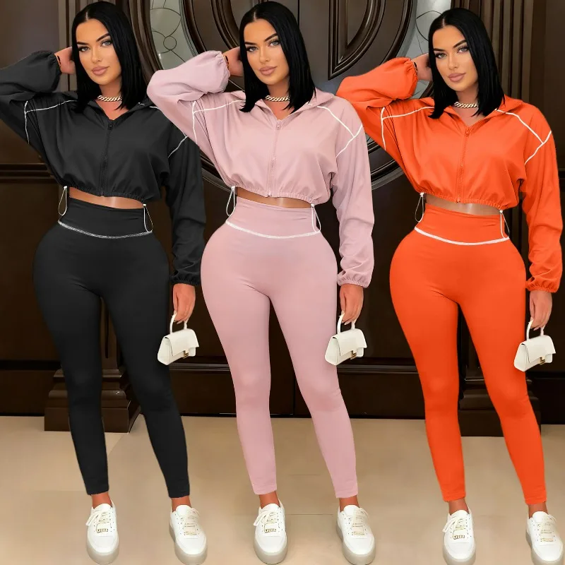 

Two Piece Set Women Sexy Club Long Sleeve Paneled Stylish Casual Sport Suit Solid Color Zipper Tracksuits Sweat Suit