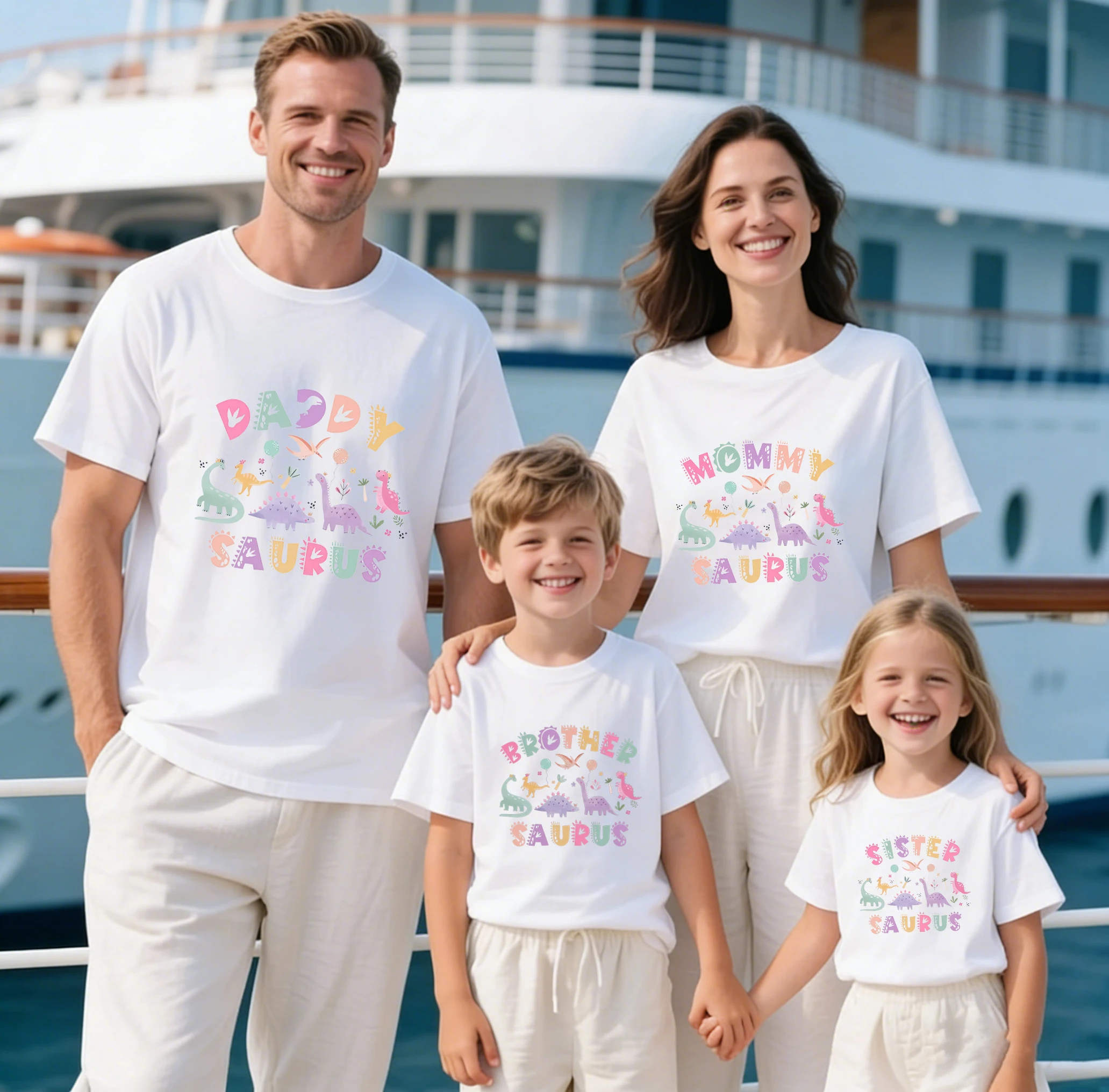 Family Birthday Vacation Matching T-Shirts Dinosaur Daddy Mommy Bro Sis T-Shirts for Parents and Kids Unisex Summer Tshirt Tops
