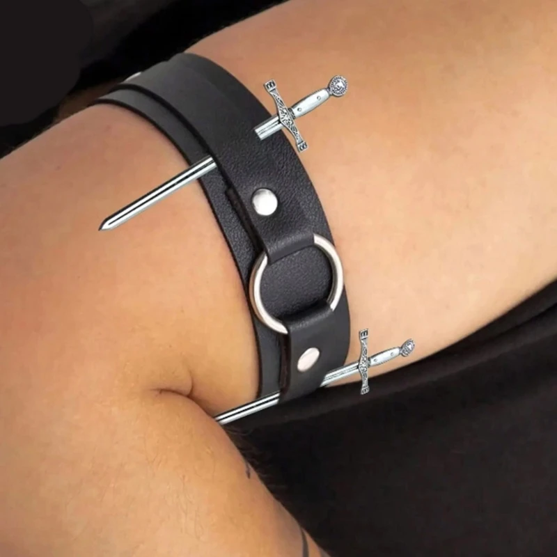 調節可能なゴシック腕章ブラック-pu-レザーワイド上腕ブレスレット男性ゴシックロックハロウィンコスチュームジュエリー-y166