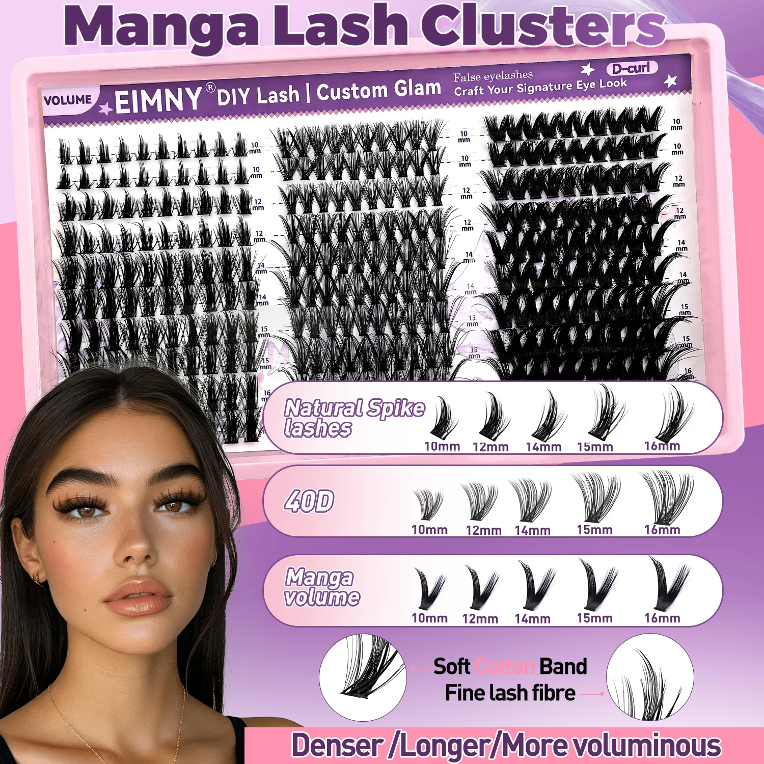 300-teiliges Wimpern-Cluster-Set: 3 Stile Manga Spike 40D Wispy Fairy Einzelwimpern, C-Curl 10-18mm mit Kleber & Versiegelung für Make-up – Detail 4