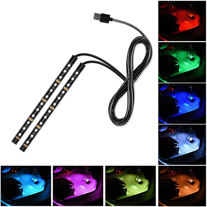 Car Interior LED Ambient Light Foot Sole Decoration Light Strip 14LED 180 Degree Irradiation Atmosphere Light Decorative Lights