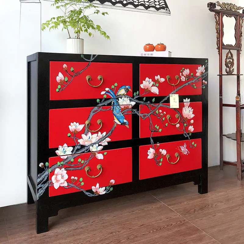 Modern New Chinese Simple File Storage Cabinet Solid Wood Drawer Type Six-bucket Cabinet Standing Wardrobe