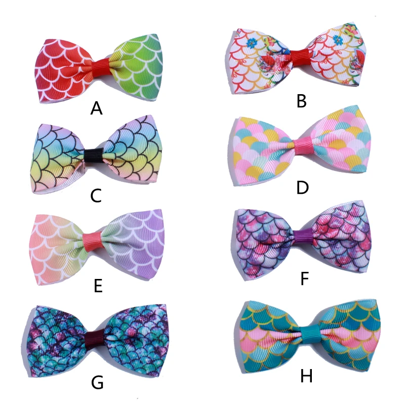 10PCS 7.2CM Fashion Grosgrain Hair Bows With Fish scale For Hair Accessories Ribbon Boutique Artificial Flowers