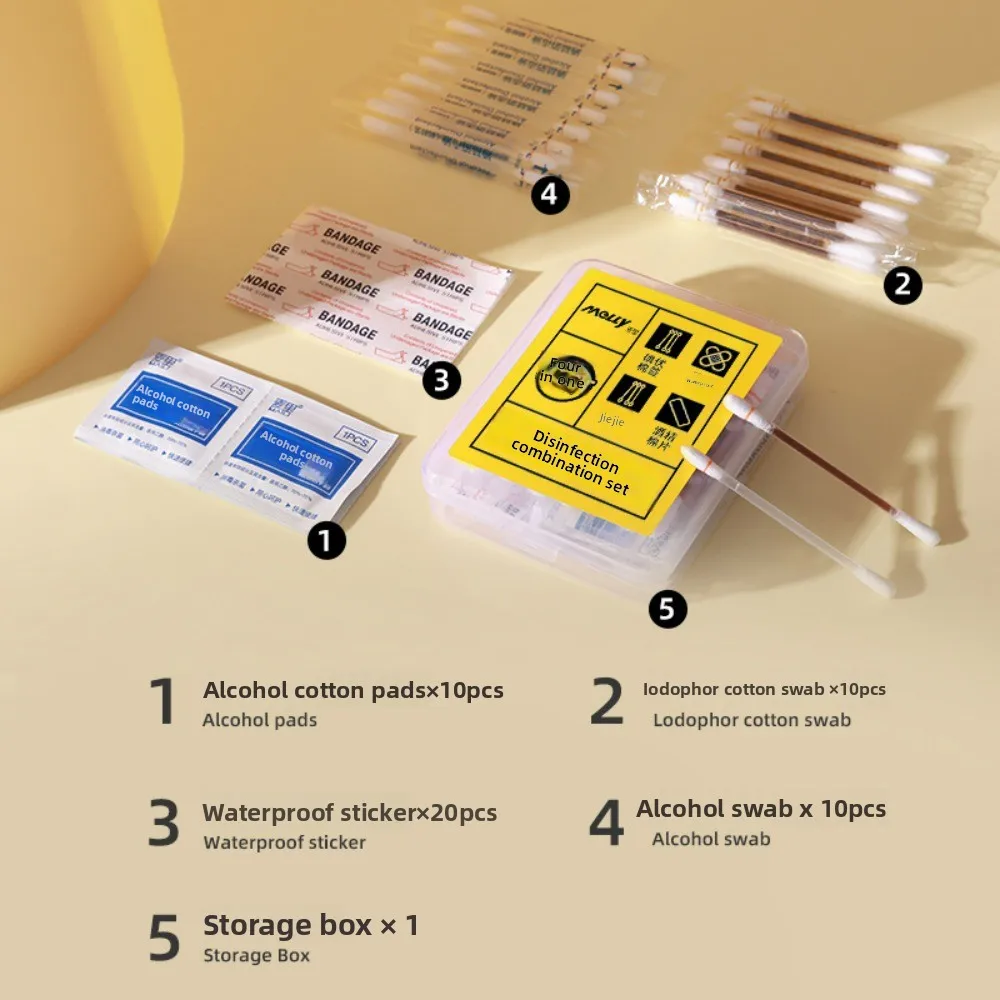 Emergency Disinfection 4-Piece Set-Disposable Alcohol Wipes Waterproof Patches Povidone Iodine Swabs Outdoor First Aid Supplies