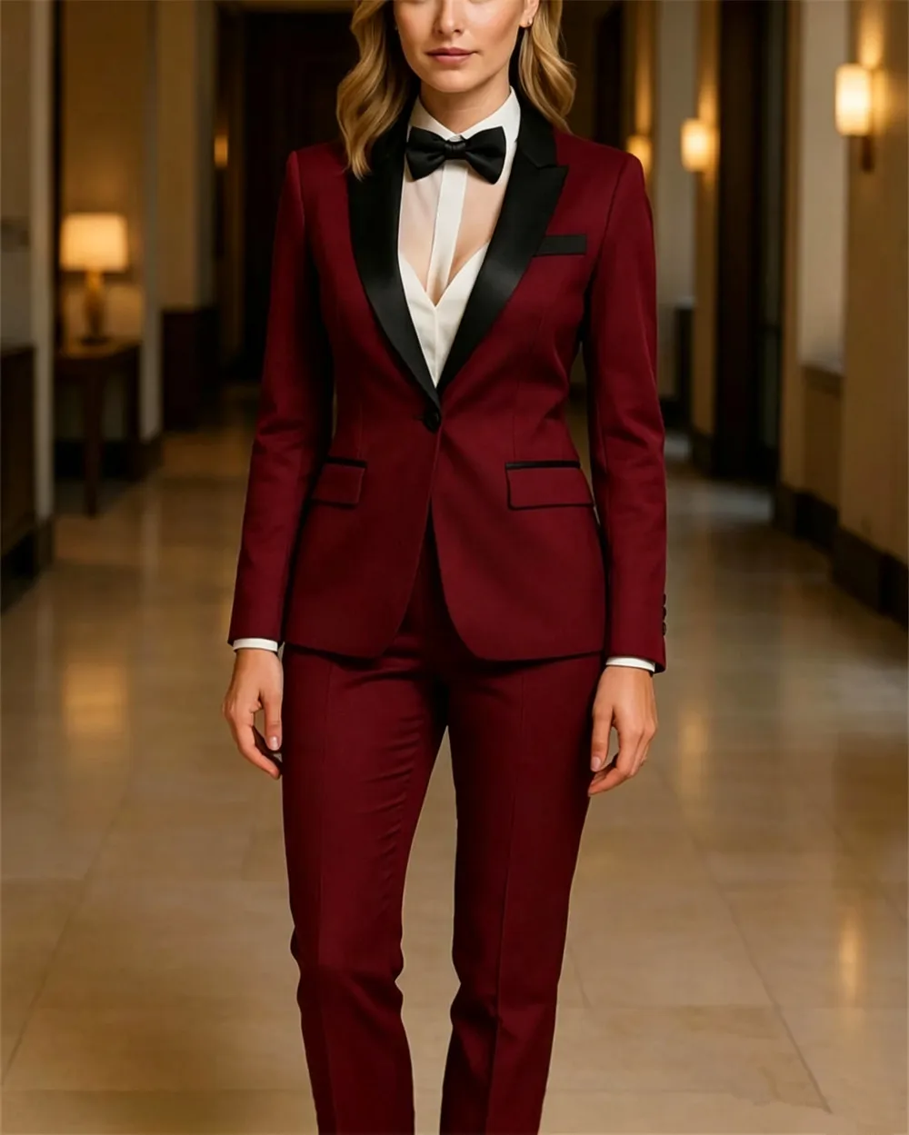 Ladies 2 piece Women's Suits Burgundy Suit Black Tuxedo Lapel Suits  (Jacket+Pants) Tailor Made 2026