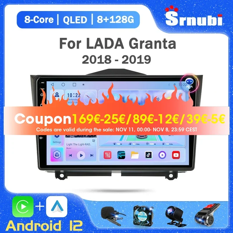 Автомагнитола 2DIN, Android 12, для LADA BA3 Granta Cross 2018-2019, навигация, 4G, Carplay, мультимедийный видеоплеер, стерео, DVD, головное устройство