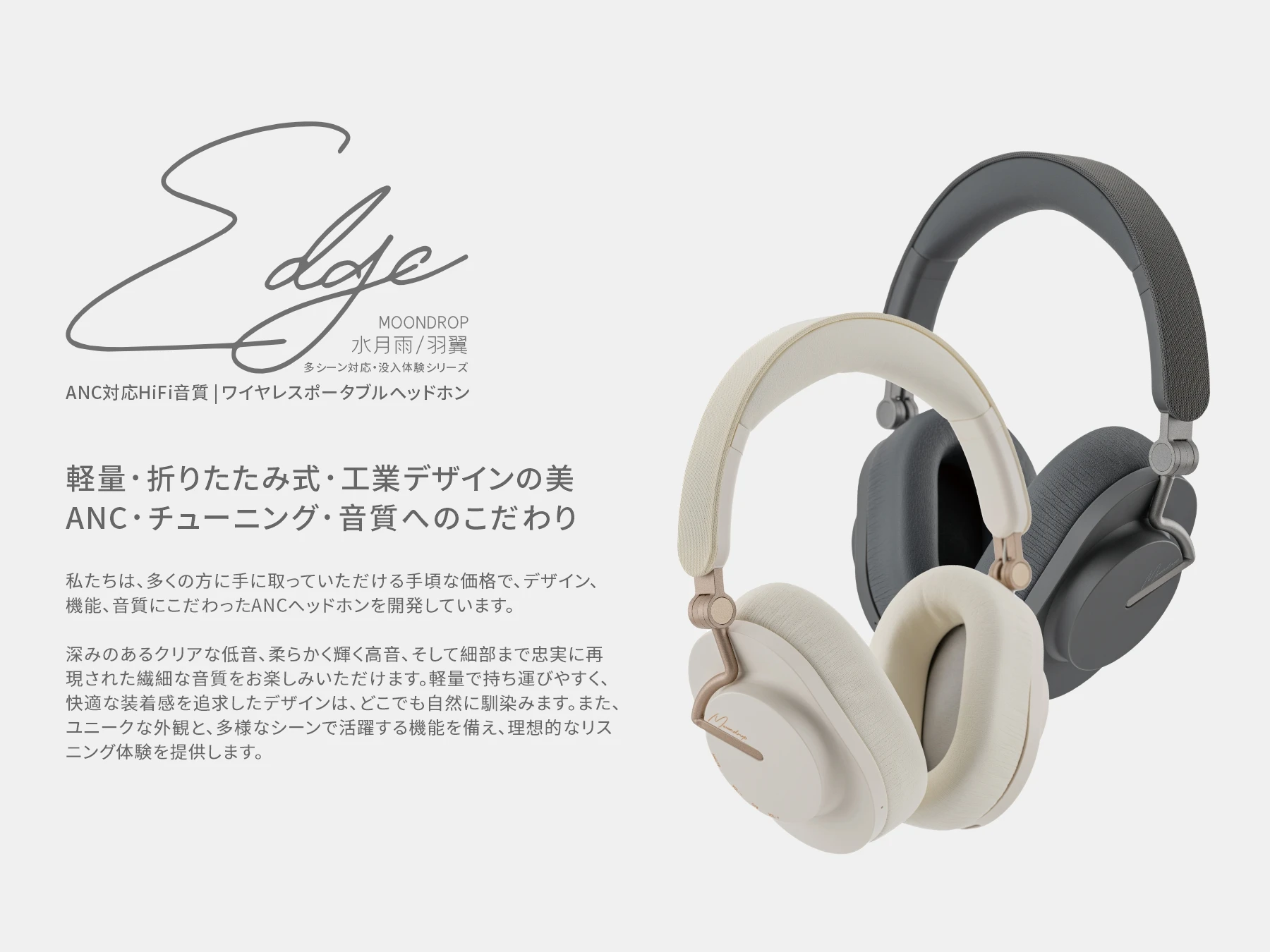 Moondrop Wing Edge ワイヤレスヘッドホン ANC グレー 特別割引